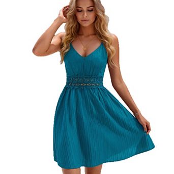 Women's Lace Waist Spaghetti Strap Mini Dress