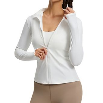 Women's Full Zip Front Stand Up Collar Thumb Holes Long Sleeve Form Fitting Athletic Jacket