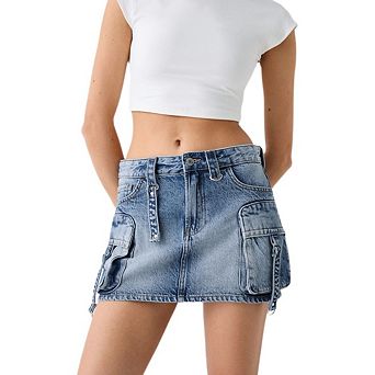 Women's High Waist Denim Skort, Gothic Style Multi Pocket Cargo Baggy Mini Skirt Summer Fashion