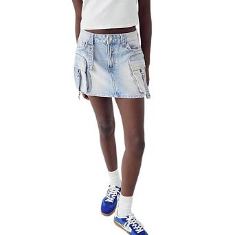 Women's High Waist Denim Skort, Gothic Style Multi Pocket Cargo Baggy Mini Skirt Summer Fashion