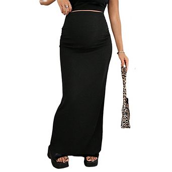 Women's High Waist Maternity Skirt, Stretchy Midi Pregnancy Casual Dress