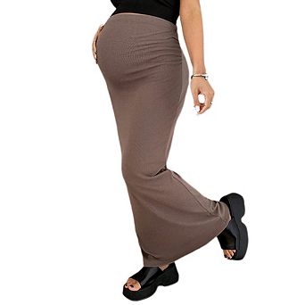 Women's High Waist Maternity Skirt, Stretchy Midi Pregnancy Casual Dress