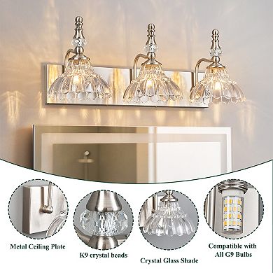 3-Light Vintage Flower Glass Vanity Light Fixture