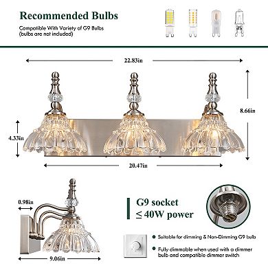 3-Light Vintage Flower Glass Vanity Light Fixture