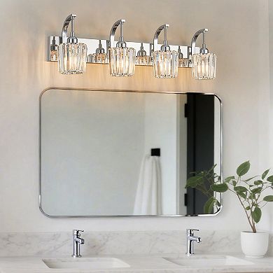 4-Light Modern Crystal Bathroom Vanity Light Dimmable Wall Sconce
