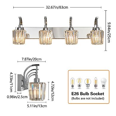 4-Light Modern Crystal Bathroom Vanity Light Dimmable Wall Sconce