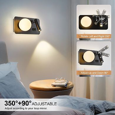 350° Rotatable LED Wall Sconce 4000K Bedside Reading Light Fixture