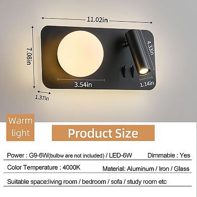350° Rotatable LED Wall Sconce 4000K Bedside Reading Light Fixture