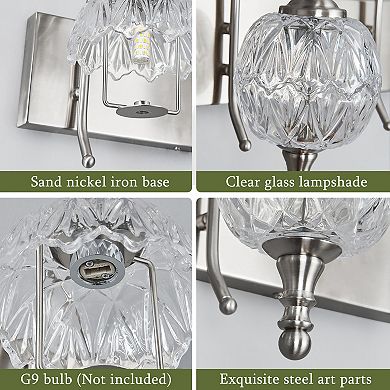 3-Light Vintage Crystal Glass Vanity Light Fixture Over Mirror