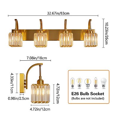 4-Light Modern Crystal Bathroom Vanity Light Over Mirror