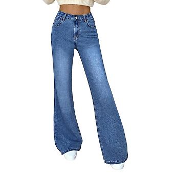Women Bootcut Jeans Flare Jeans Mid-High Waisted Stretchy Jeans Trendy 90s Denim Pants