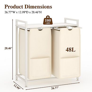 Laundry Sorter with Shelf, 2/3/4-Bags Pull-Out Removable Hamper Organizer for Bathroom, Metal Frame