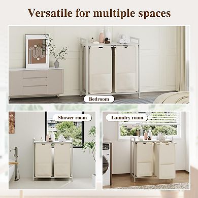 Laundry Sorter with Shelf, 2/3/4-Bags Pull-Out Removable Hamper Organizer for Bathroom, Metal Frame