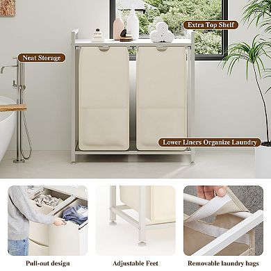 Laundry Sorter with Shelf, 2/3/4-Bags Pull-Out Removable Hamper Organizer for Bathroom, Metal Frame