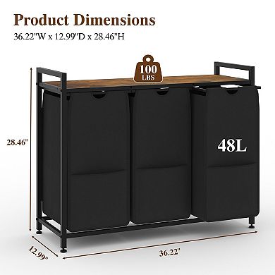 Laundry Sorter with Shelf, 2/3/4-Bags Pull-Out Removable Hamper Organizer for Bathroom, Metal Frame