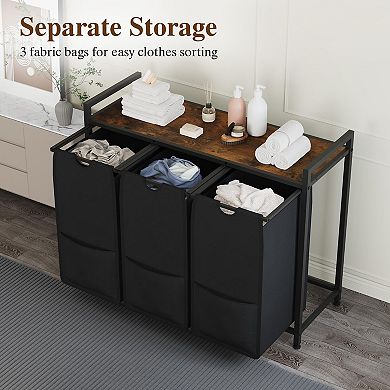 Laundry Sorter with Shelf, 2/3/4-Bags Pull-Out Removable Hamper Organizer for Bathroom, Metal Frame