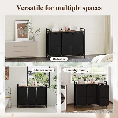 Laundry Sorter with Shelf, 2/3/4-Bags Pull-Out Removable Hamper Organizer for Bathroom, Metal Frame