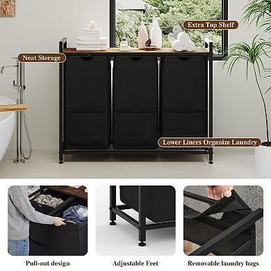 Laundry Sorter with Shelf, 2/3/4-Bags Pull-Out Removable Hamper Organizer for Bathroom, Metal Frame