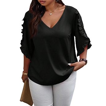 Womens Plus Size Dressy Tops Summer Casual V Neck 3/4 Sleeve Shirts Blouses Business Work Outfits
