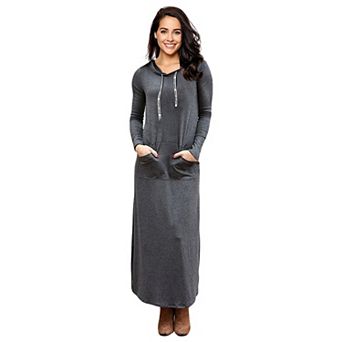 Women's Hooded Long Sleeve Maxi Dress, Pocketed Casual Sweatshirt Dress