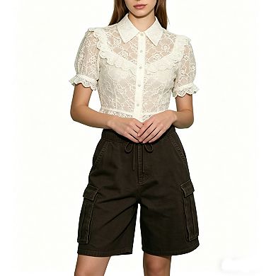 Women's Vintage Elastic Drawstring Waist Denim Cargo Shorts Summer Casual Trendy Pants With Pockets