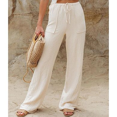 Women's Wide Leg Pants with Pockets Drawstring Loose Business Work Summer Beach Trousers