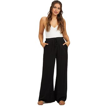 Women's Wide Leg Flowy Palazzo Pants Drawstring Summer Beach Vacation Trousers with Pockets
