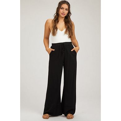 Women's Wide Leg Flowy Palazzo Pants Drawstring Summer Beach Vacation Trousers with Pockets