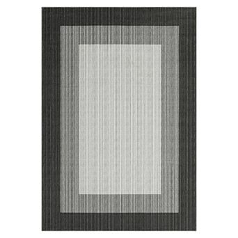 Modern Bordered Area Rug, Washable Non-Slip Low Pile Geometric Carpet for Living Room Bedroom Decor