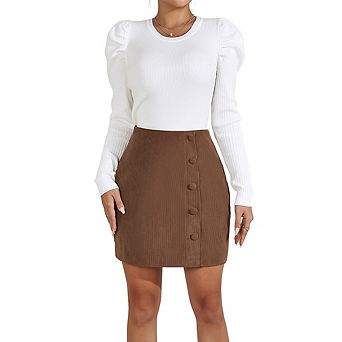 Women's High Waist Corduroy Mini Skirt, Button Front A-Line Short Skirt, Casual Pencil Skirt
