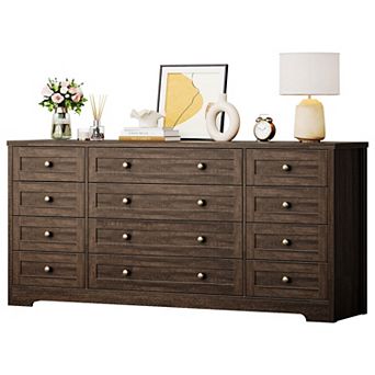 12 Drawers Wood Dressers for Adult, Modern Wooden Dresser for Bedroom, Living Room, Hallway