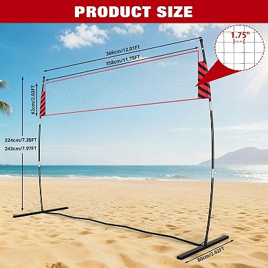 12FT Portable Volleyball Net System, Adjustable Height for Men & Women,Quick Setup with Carry Bag