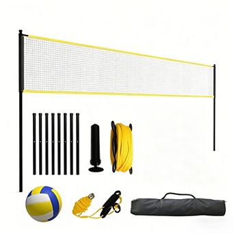 Portable Volleyball Net Set, Adjustable-Height Outdoor Volleyball Nets with Ball, Pump, Ropes & Bag