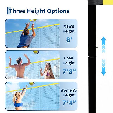 Portable Volleyball Net Set, Adjustable-Height Outdoor Volleyball Nets with Ball, Pump, Ropes & Bag