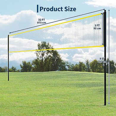 Portable Volleyball Net Set, Adjustable-Height Outdoor Volleyball Nets with Ball, Pump, Ropes & Bag