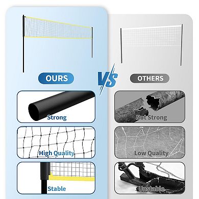 Portable Volleyball Net Set, Adjustable-Height Outdoor Volleyball Nets with Ball, Pump, Ropes & Bag