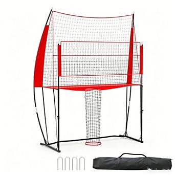 Portable Freestanding Volleyball Net Set Adjustable Height Training Net with Carry Bag&Ground Stakes