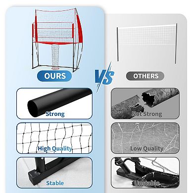 Portable Freestanding Volleyball Net Set Adjustable Height Training Net with Carry Bag&Ground Stakes
