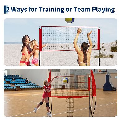 Portable Freestanding Volleyball Net Set Adjustable Height Training Net with Carry Bag&Ground Stakes