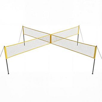 4 Square Volleyball Net Set with 3 Adjustable Heights, 14FT Cross System,Use in Backyard or Beach