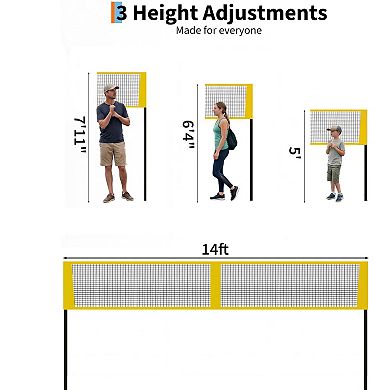 4 Square Volleyball Net Set with 3 Adjustable Heights, 14FT Cross System,Use in Backyard or Beach