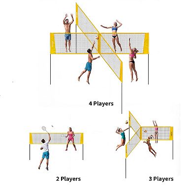 4 Square Volleyball Net Set with 3 Adjustable Heights, 14FT Cross System,Use in Backyard or Beach