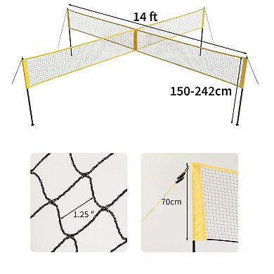 4 Square Volleyball Net Set with 3 Adjustable Heights, 14FT Cross System,Use in Backyard or Beach