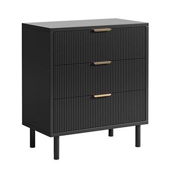 Fluted Dresser with 3 Drawers, 29.9'' Tall Closet Dresser Organizer with Anti-Tipping Device
