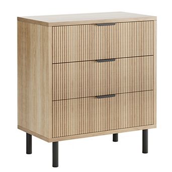 Fluted Dresser with 3 Drawers, 29.9'' Tall Closet Dresser Organizer with Anti-Tipping Device