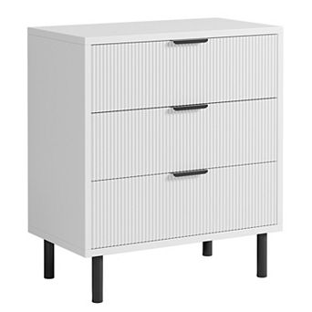 Fluted Dresser with 3 Drawers, 29.9'' Tall Closet Dresser Organizer with Anti-Tipping Device