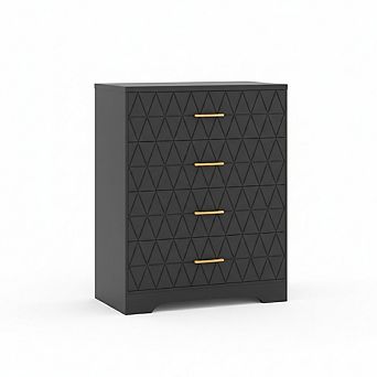 Tall Dressers for Bedroom with 4 Drawers, Pink Wood Chest of Drawers with Gold Handles for Closet
