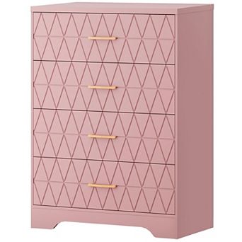 Tall Dressers for Bedroom with 4 Drawers, Pink Wood Chest of Drawers with Gold Handles for Closet