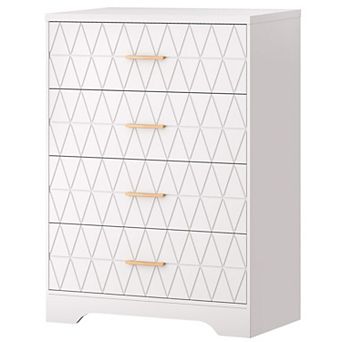 Tall Dressers for Bedroom with 4 Drawers, Pink Wood Chest of Drawers with Gold Handles for Closet