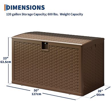 120 Gallon Resin Deck Box with Lid, Waterproof UV Resistant Outdoor Storage Bench for Patio Balcony